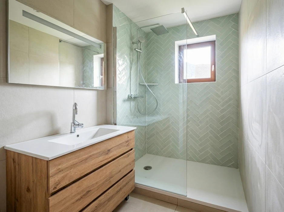 Salle de bain moderne rénovée, sans personnage